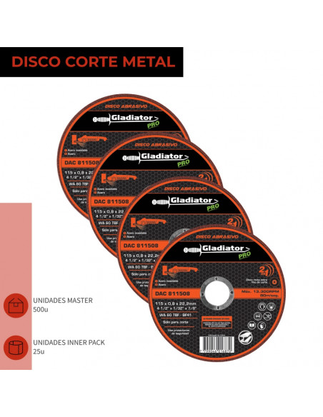 DISCO CORTE 4 1/2" X 0,8mm METAL/INOX DAC 811508