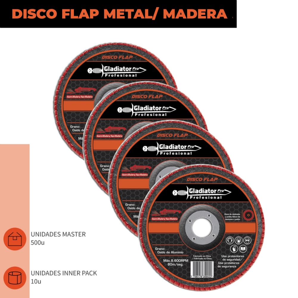Disco Flap 4-1/2 acero y madera GR100 DFA 811510 Gladiator MI-GLA-051527
